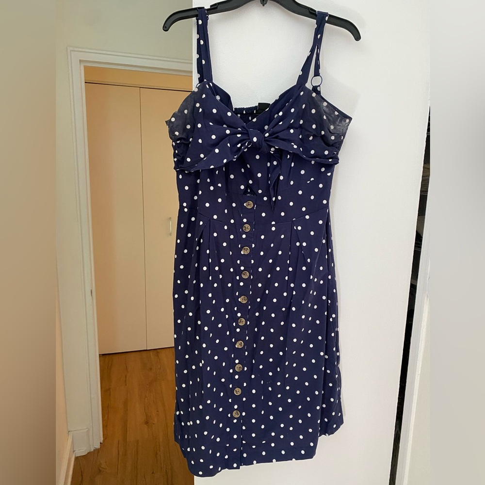 City Chic Tie Front Navy & White Polka Dot Dress